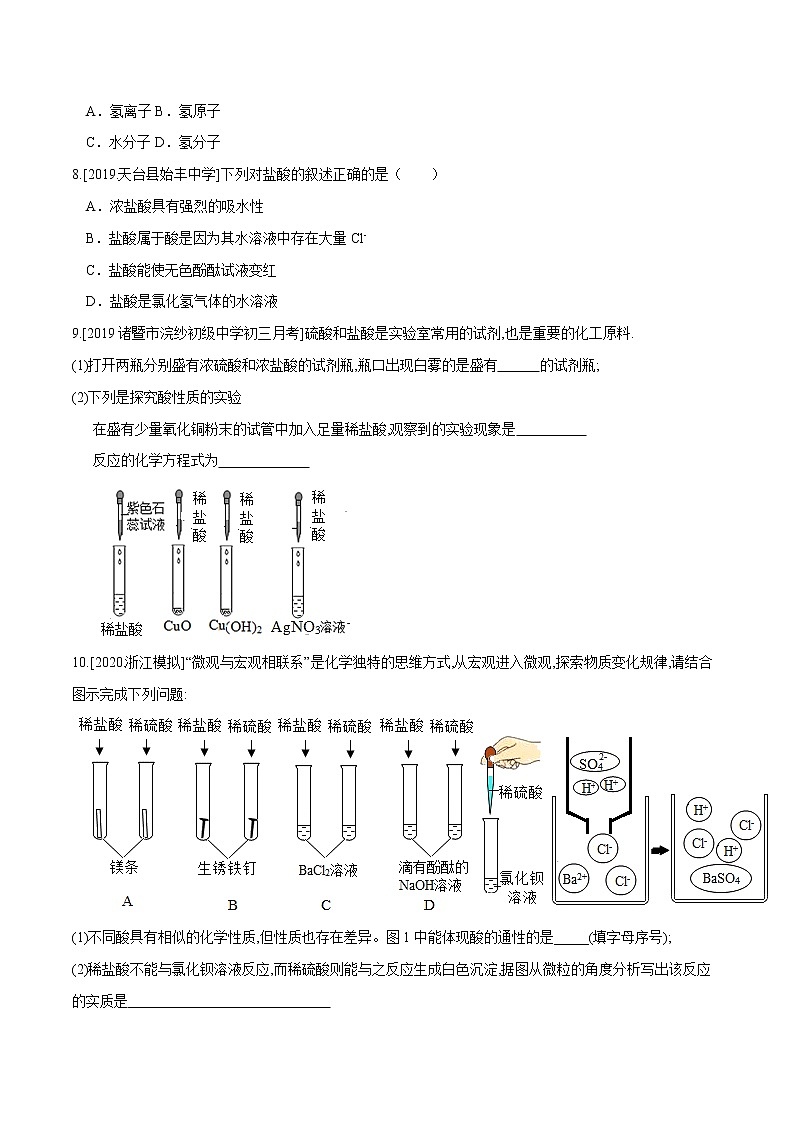 1.3 常见的酸（第1课时）（精选练习）-九年级科学上册（浙教版）02