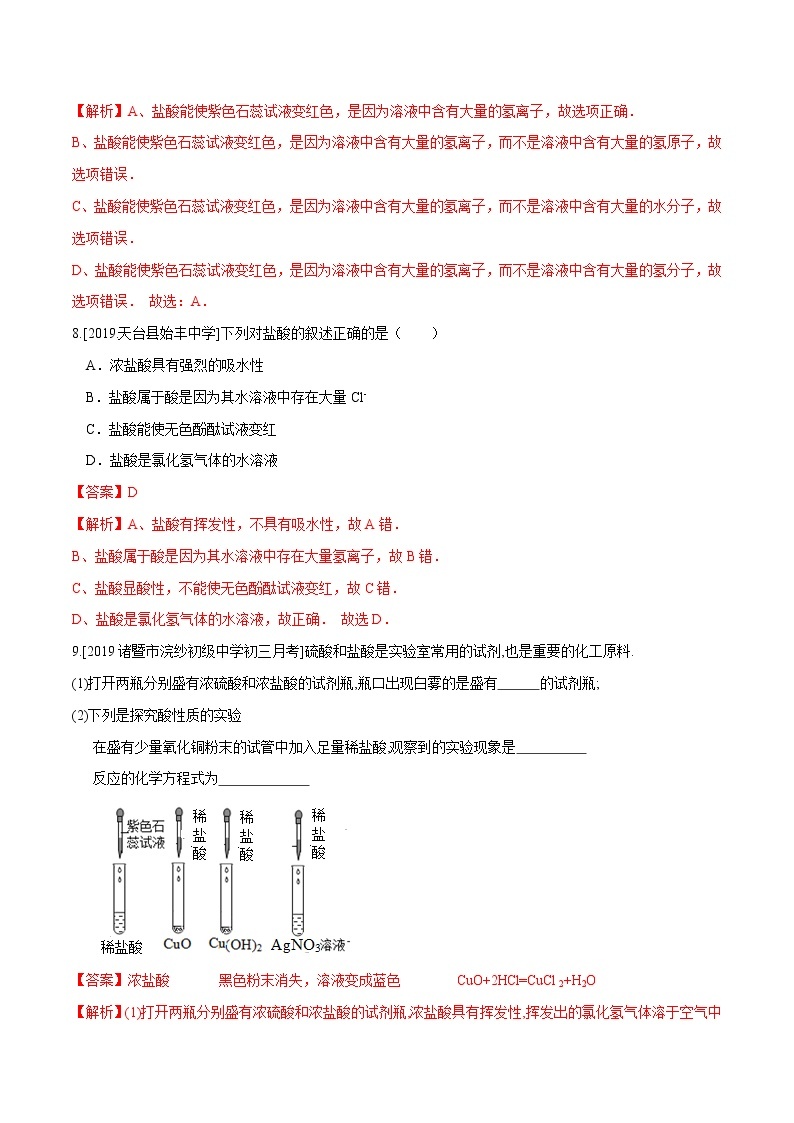 1.3 常见的酸（第1课时）（精选练习）-九年级科学上册（浙教版）03