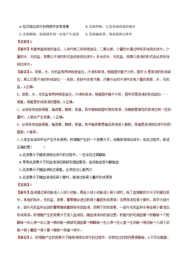 4.5体内物质的动态平衡（第1课时）（精选练习）-九年级科学上册(浙教版)02