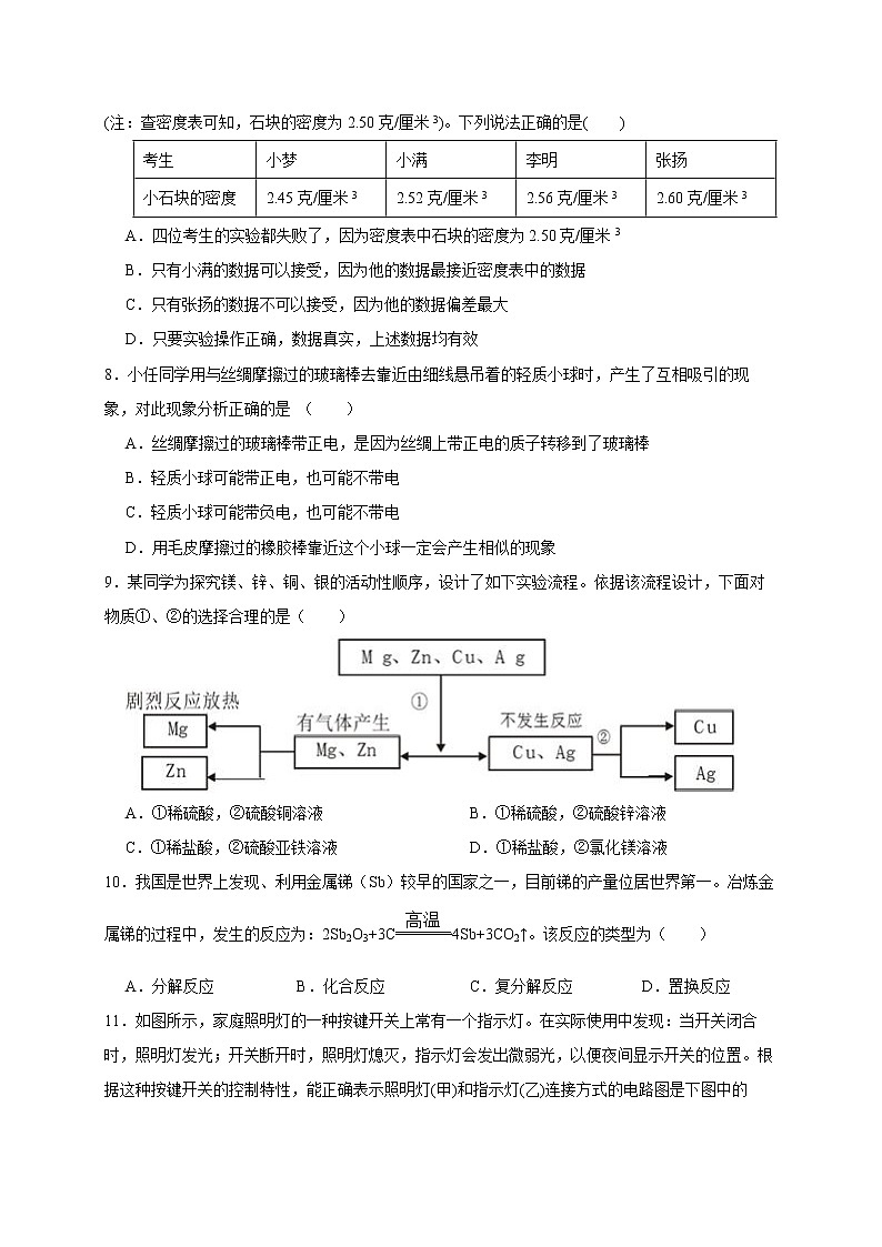2022年浙江省中考科学模拟卷（温州专用）（六）（原卷版）第3页