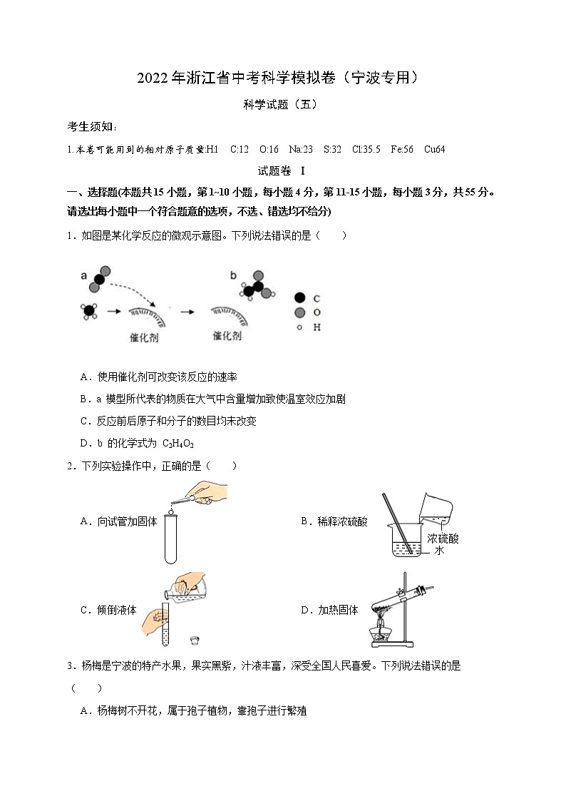 2022年浙江省中考科学模拟卷（宁波专用）（五）（原卷版）第1页