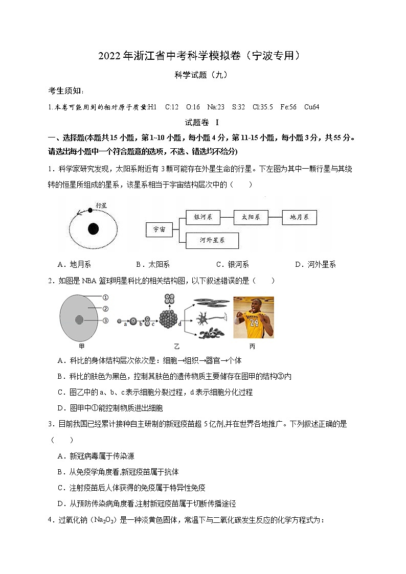 2022年浙江省中考科学模拟卷（宁波专用）（九）（原卷版）第1页