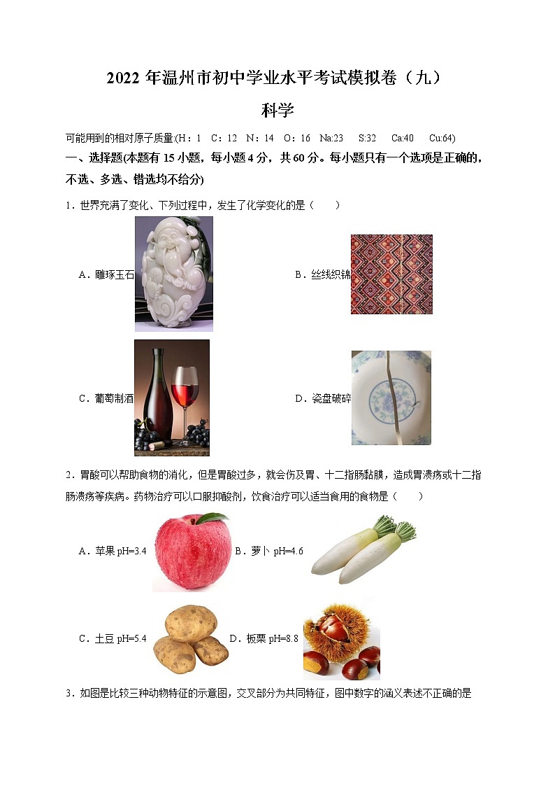 2022年浙江省中考科学模拟卷（温州专用）（九）01