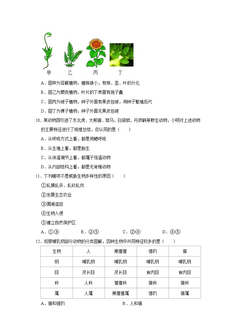 2022年浙江省中考科学专题训练 6生物多样性03
