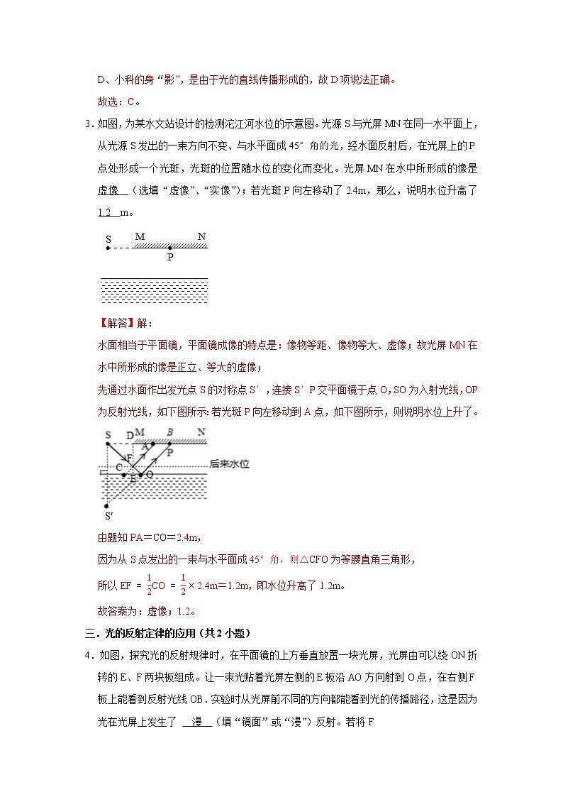 2022年浙江中考科学重难点专题练  精练2 光的反射折射02