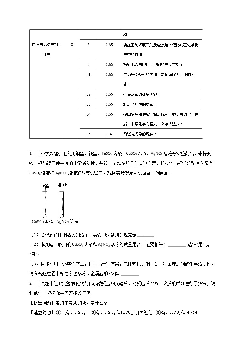 2022浙江中考科学题型专练 实验探究题（一）02