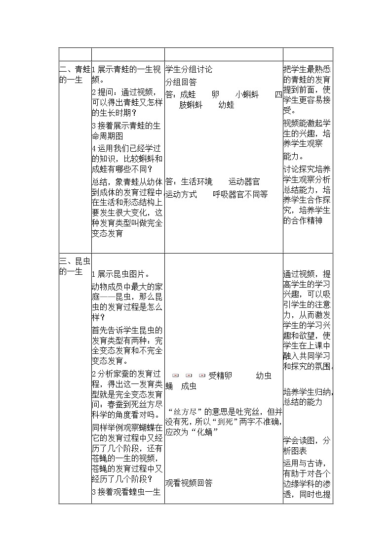浙教版七年级下册科学 1.3动物的生长时期 教案02