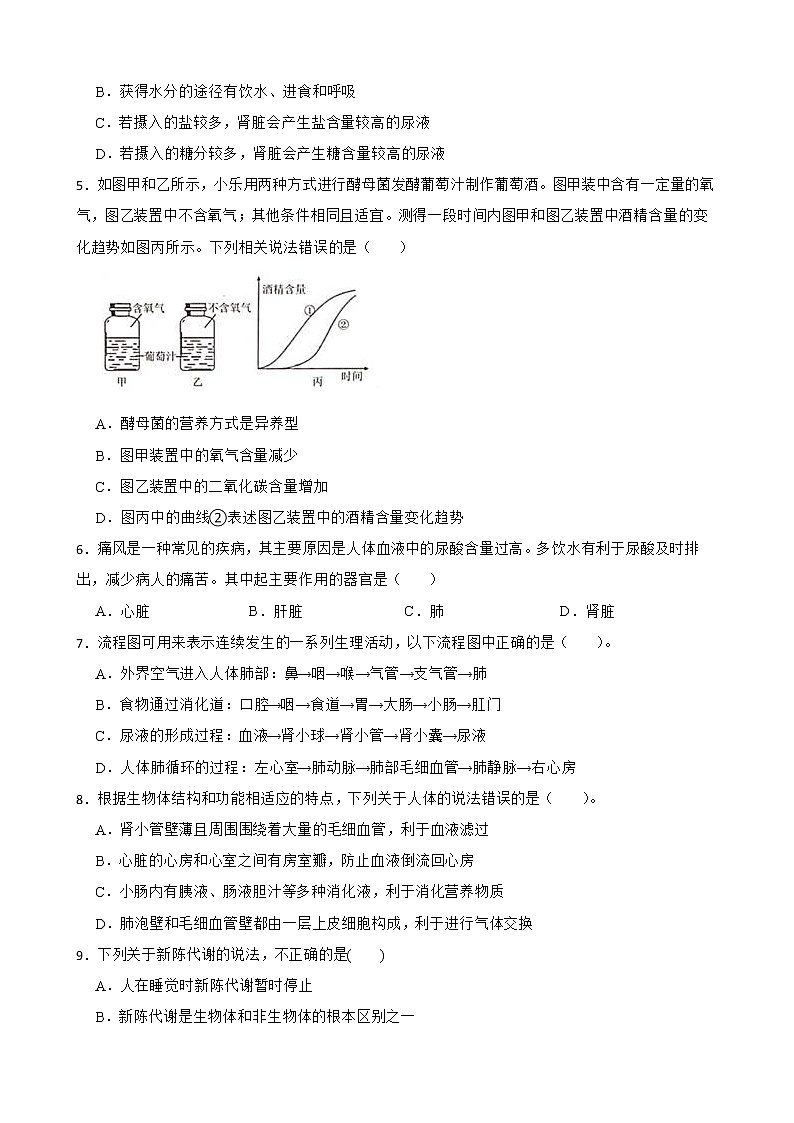 2022届中考科学第一轮专题复习：泌尿与代谢解析版02