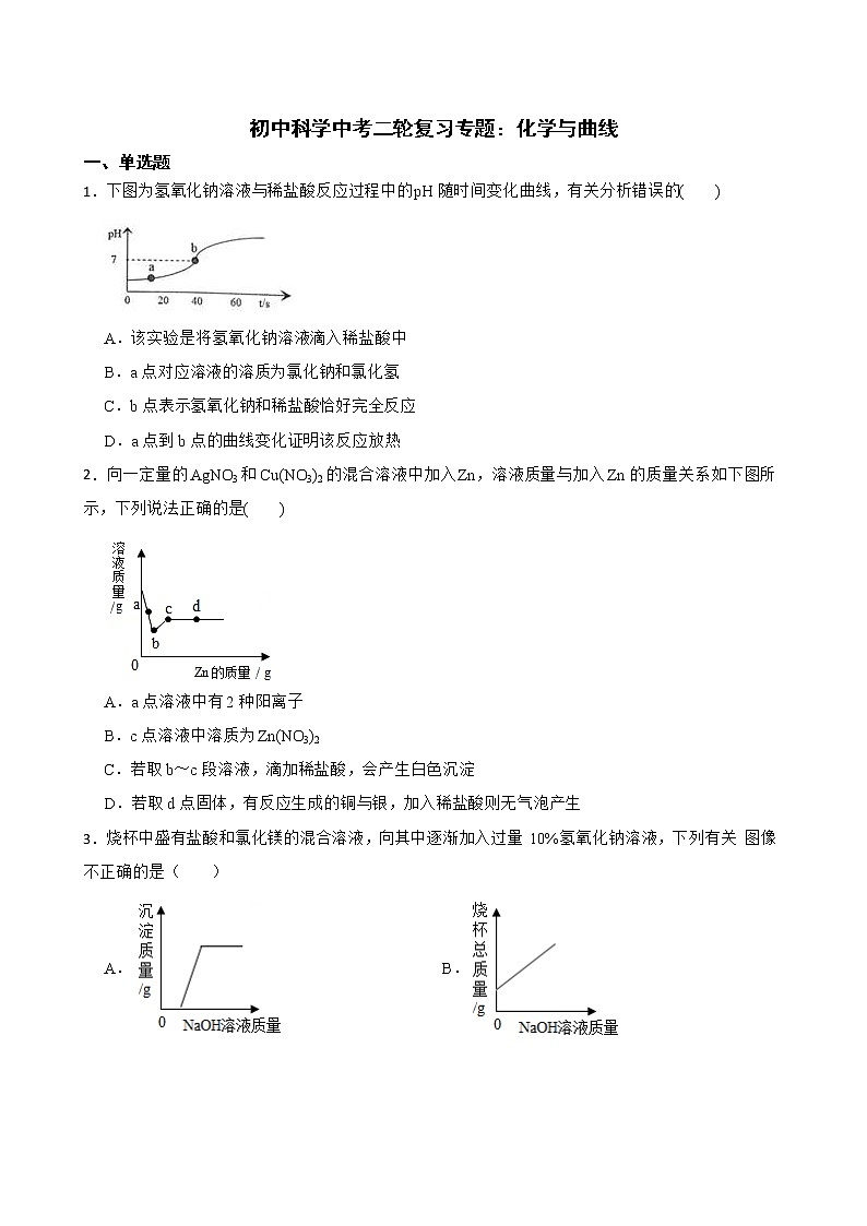 初中科学2022年中考二轮复习专题：化学与曲线解析版第1页