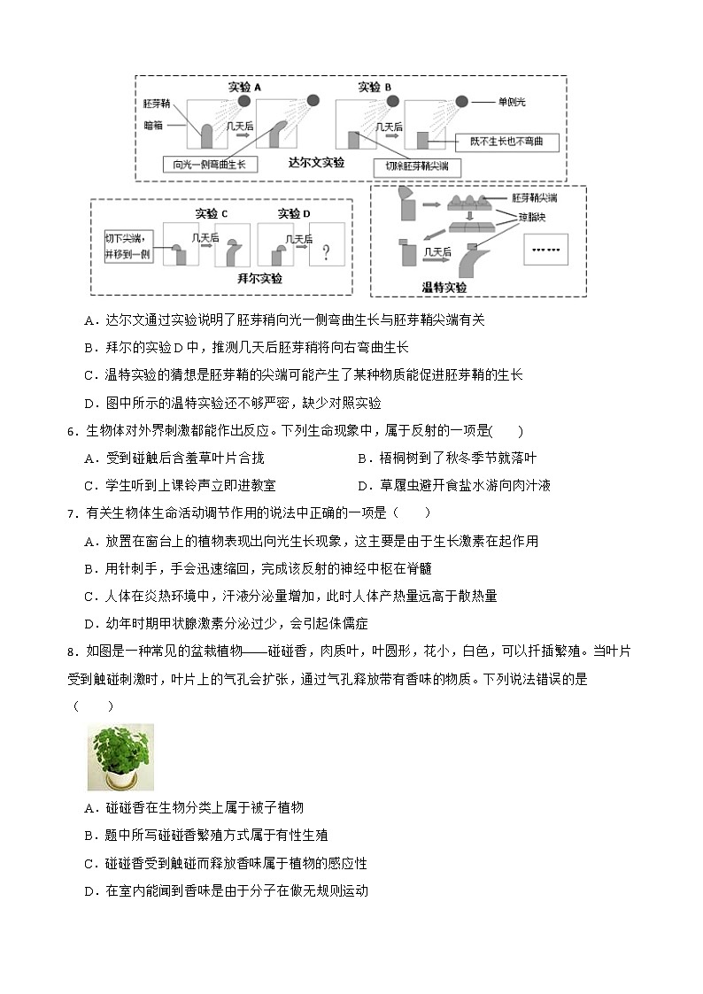 2022届中考科学第一轮专题复习：激素调节解析版02