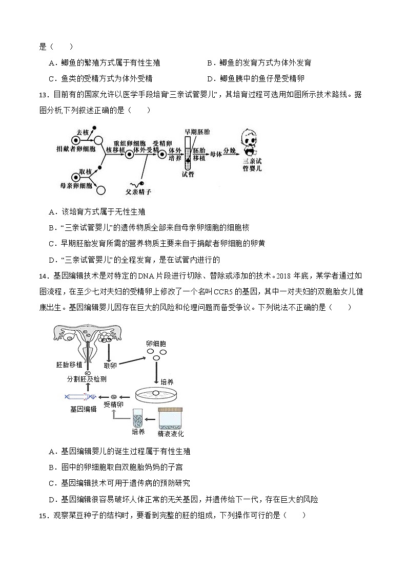 2022届中考科学第一轮专题复习：生命的延续和进化解析版第3页