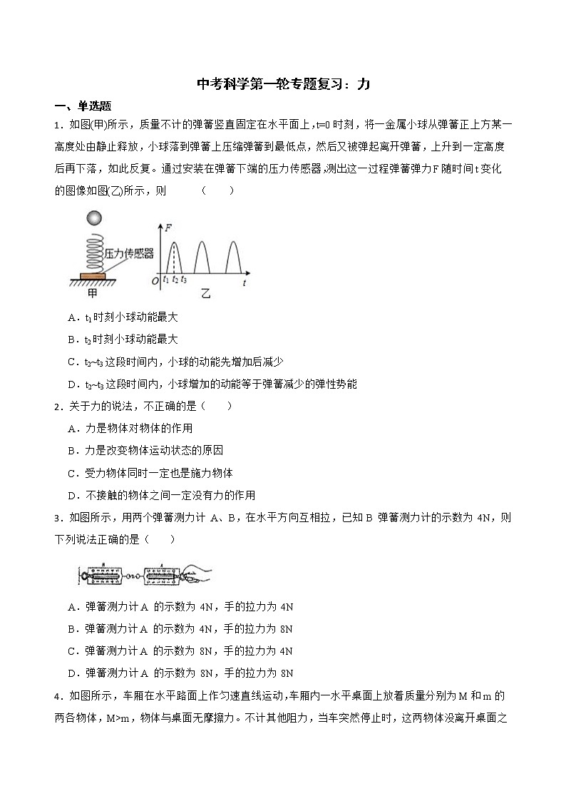 2022届中考科学第一轮专题复习：力解析版第1页