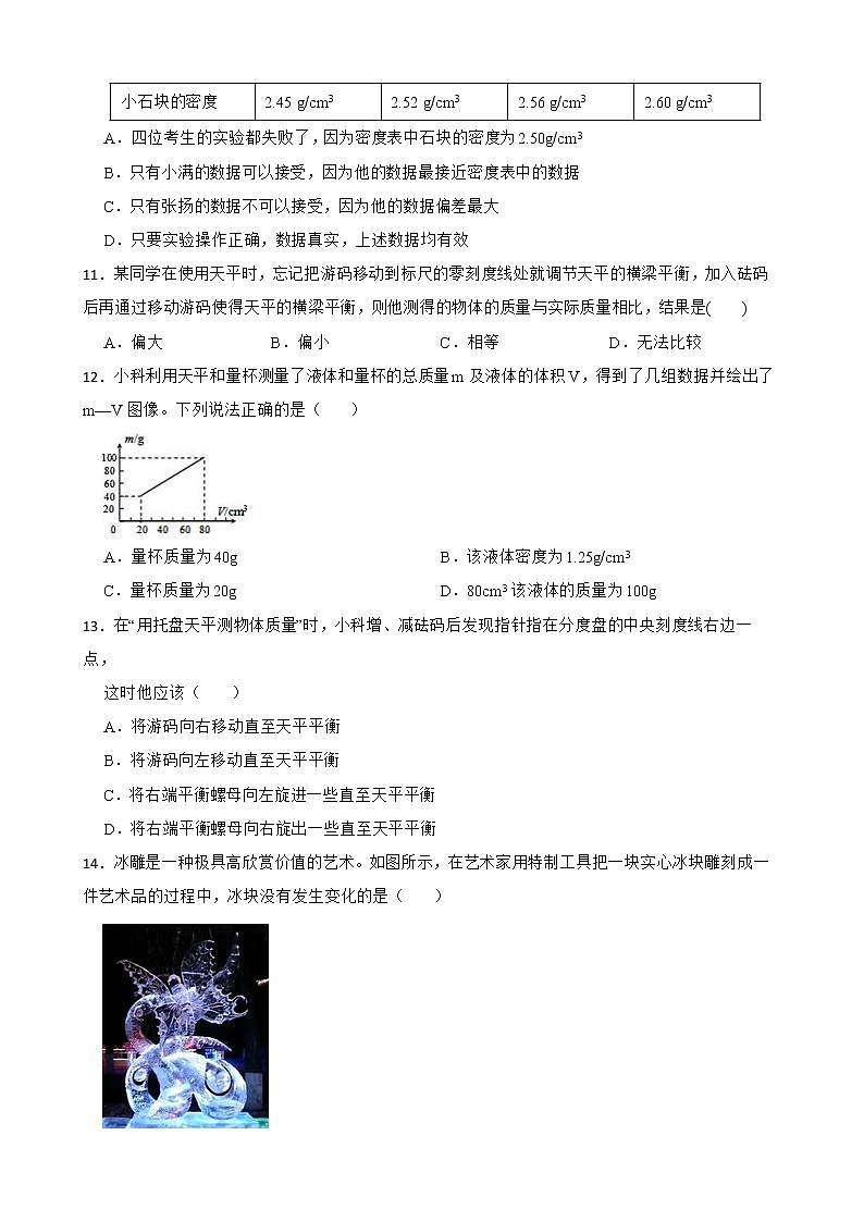 2022届中考科学第一轮专题复习：质量与密度解析版第3页