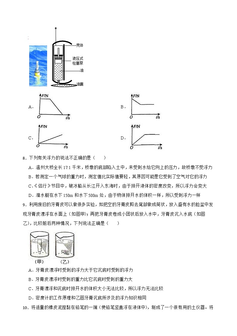 2022届中考科学第一轮专题复习：浮力解析版03