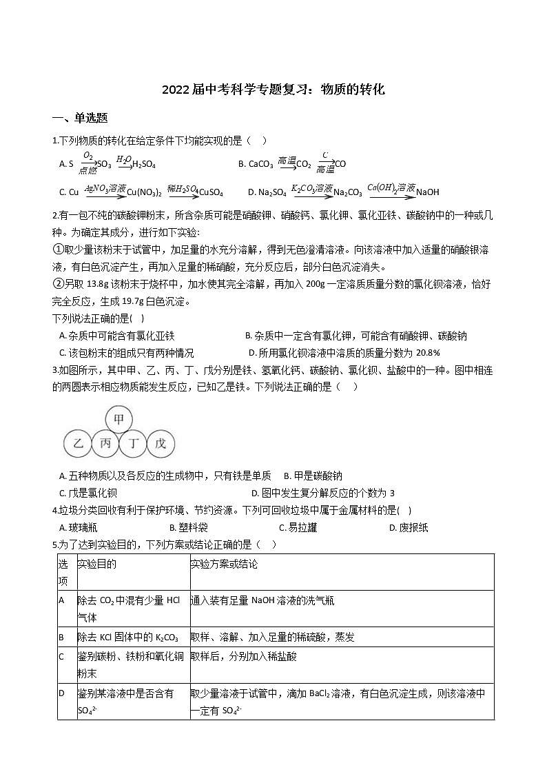 2022年浙江省中考科学专题复习10 物质的转化01