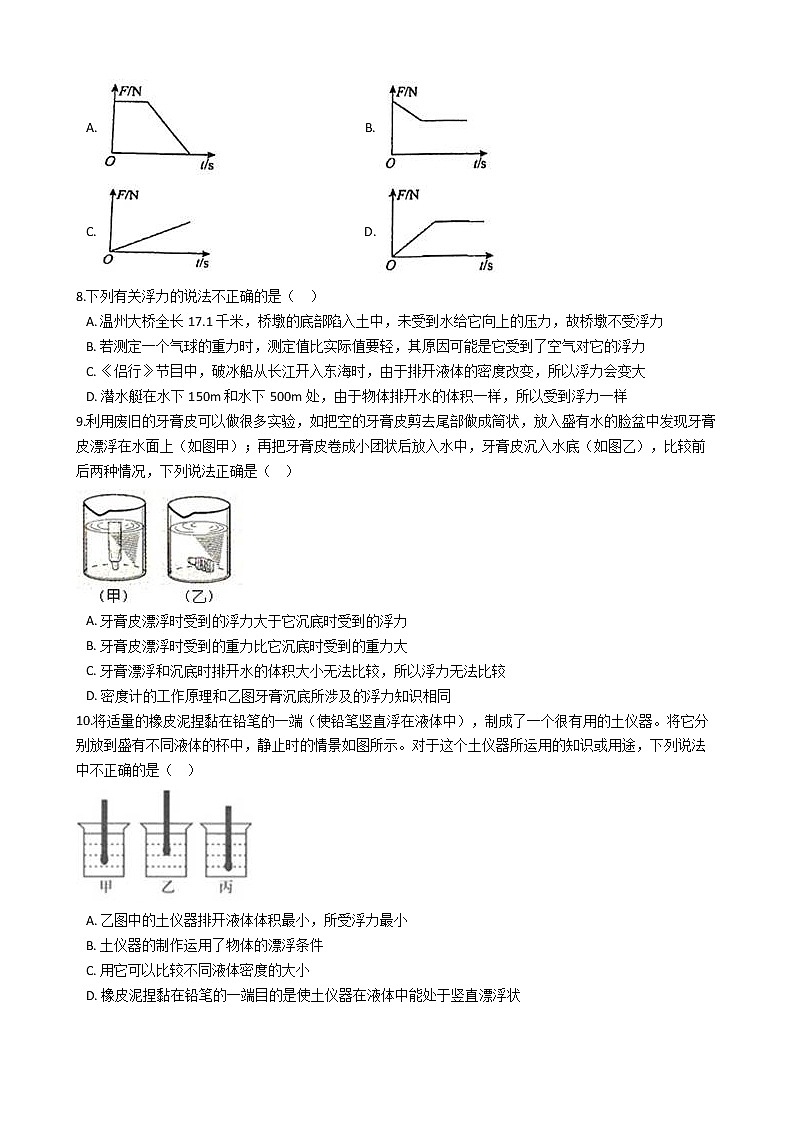 2022年浙江省中考科学专题复习8 浮力03