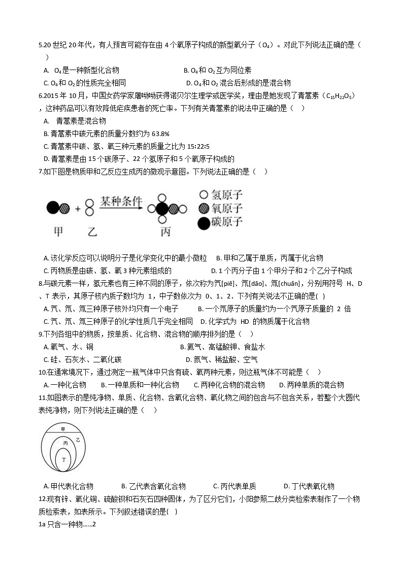 2022年浙江省中考科学专题复习9 物质的分类02