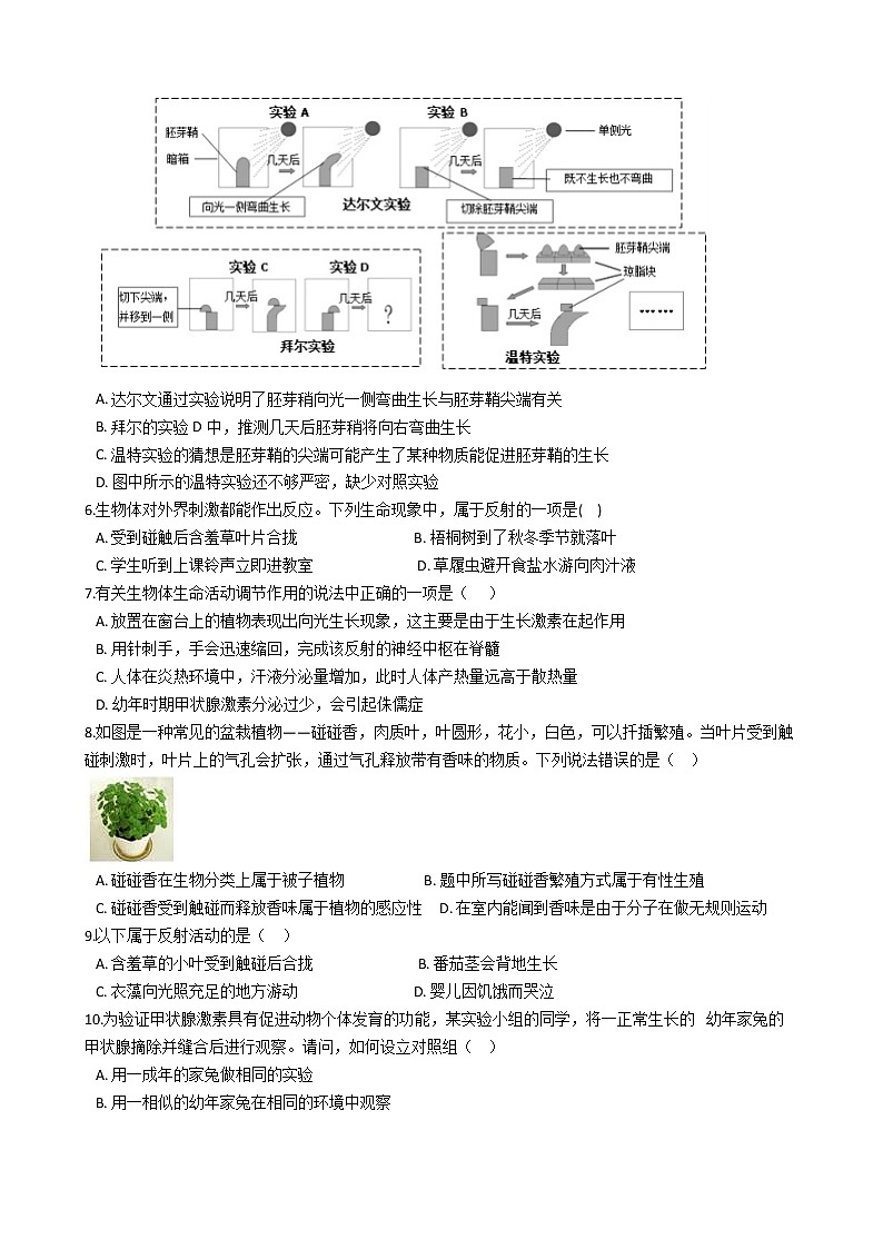 2022年浙江省中考科学专题复习8 激素调节02