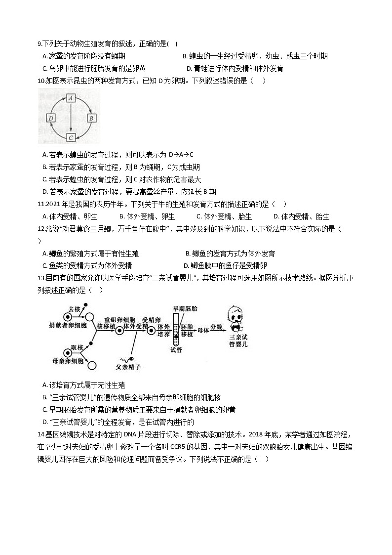 2022年浙江省中考科学专题复习15 生命的延续和进化第2页
