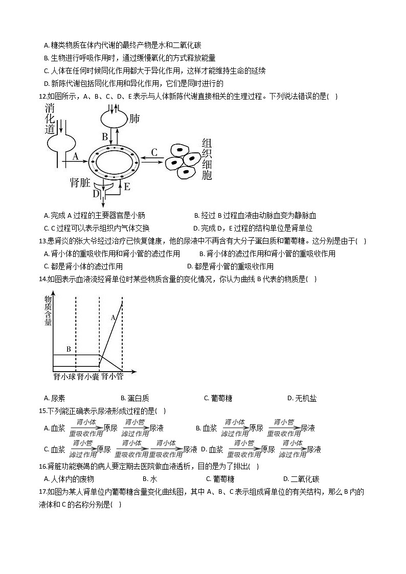 2022年浙江省中考科学专题复习14 泌尿与代谢03