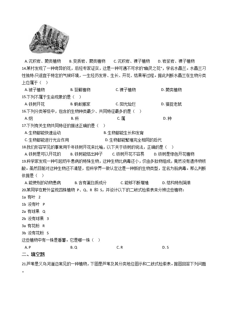 2022年浙江省中考科学专题复习3 生物的分类与辨别第3页