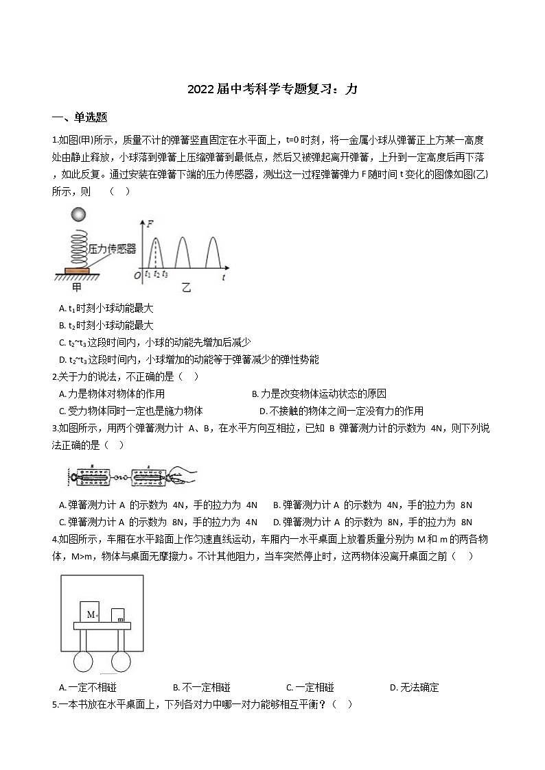 2022年浙江省中考科学专题复习6 力第1页