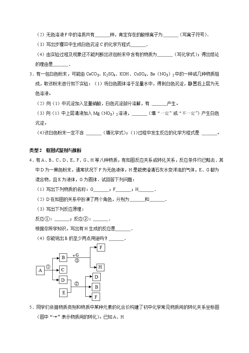 2022届中考科学专题练：物质的鉴别与推断02