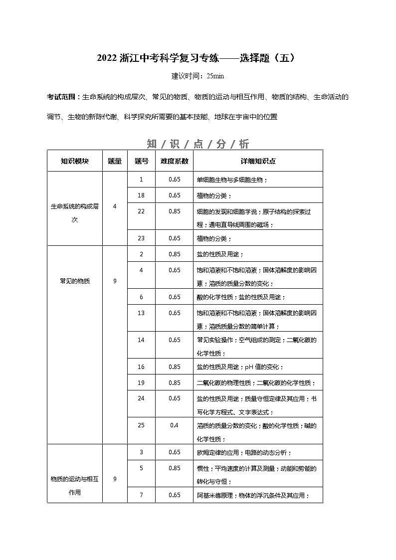 选择题（五）（解析版）第1页