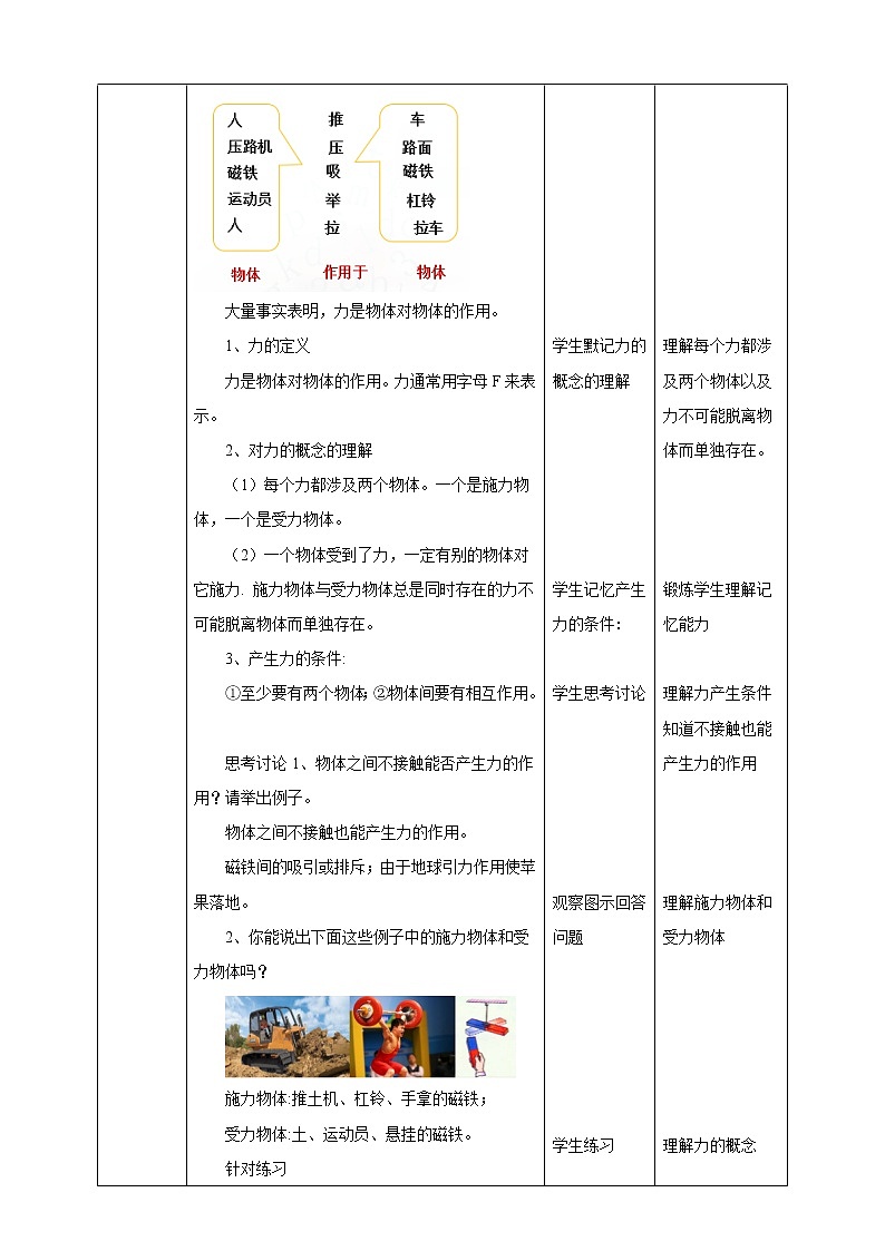 浙教版七年级下册科学 3.2力的存在 教案02