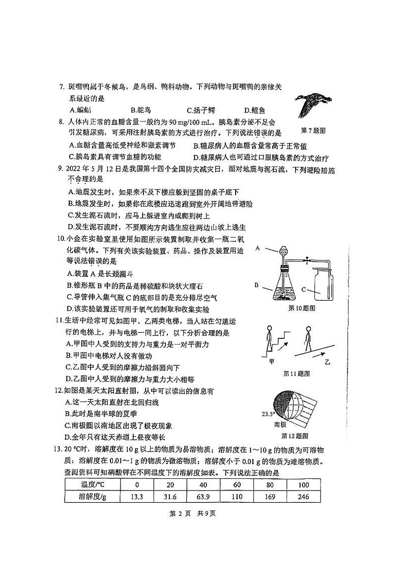2022年浙江省杭州市上城区科学一模-试卷（含答案）02