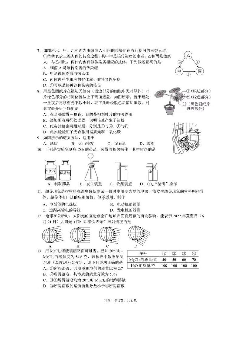 2022年浙江省杭州市拱墅区科学一模-试卷（含答案）02