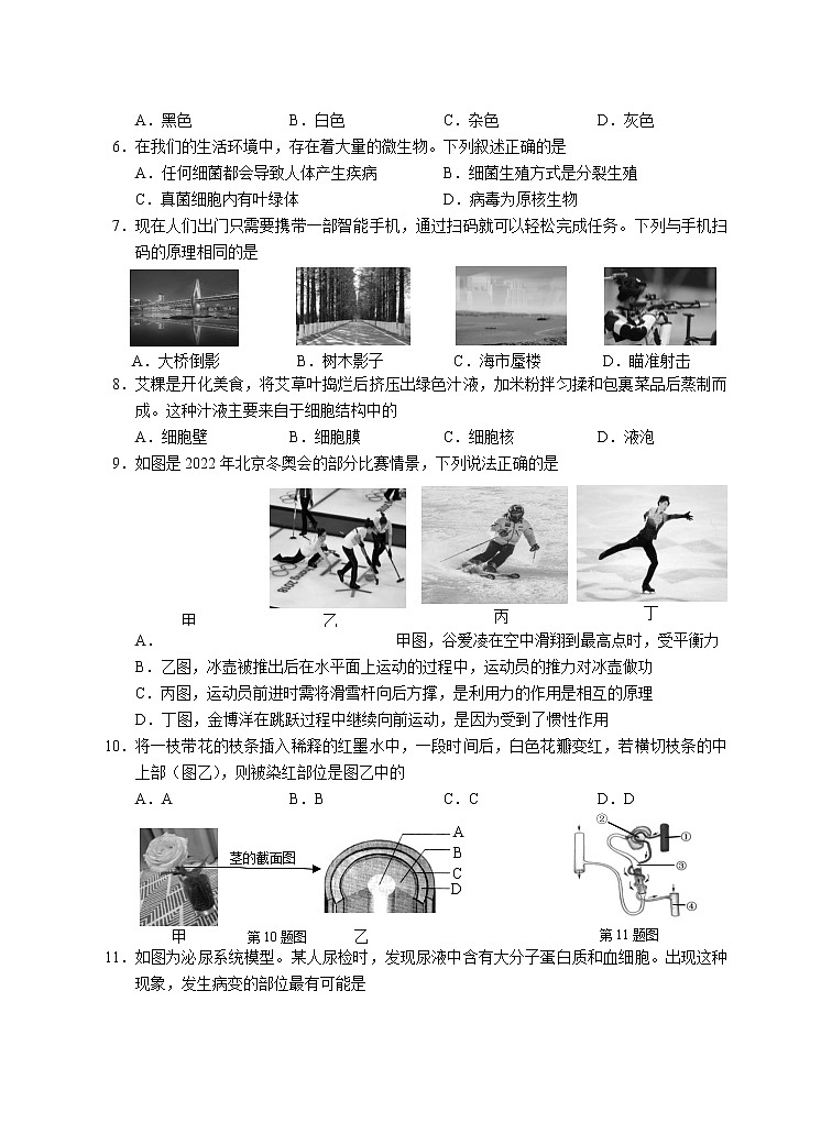 浙江省衢州市开化县2022年九年级下学期第二次调研测试科学试卷(word版含答案)第2页