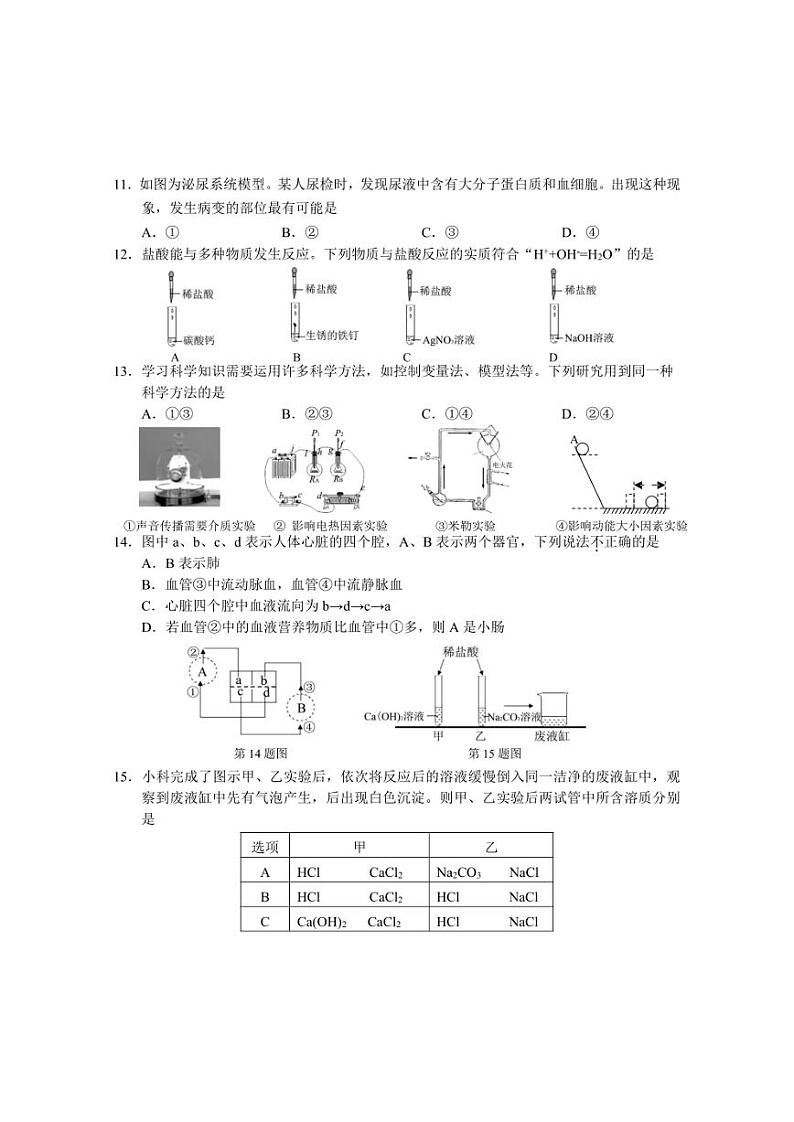 浙江省衢州市开化县2022年九年级下学期第二次调研测试科学试卷(含答案)第3页