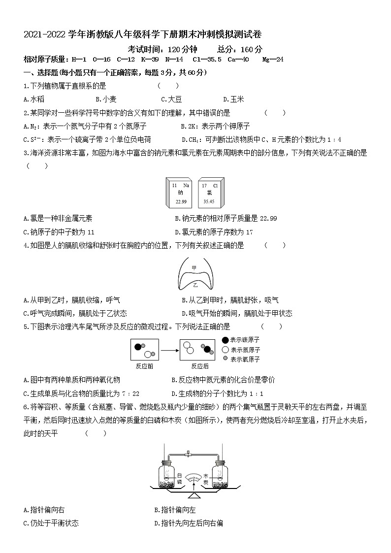 2021—2022学年浙教版八年级科学下册期末冲刺模拟测试卷 (word版含答案)第1页