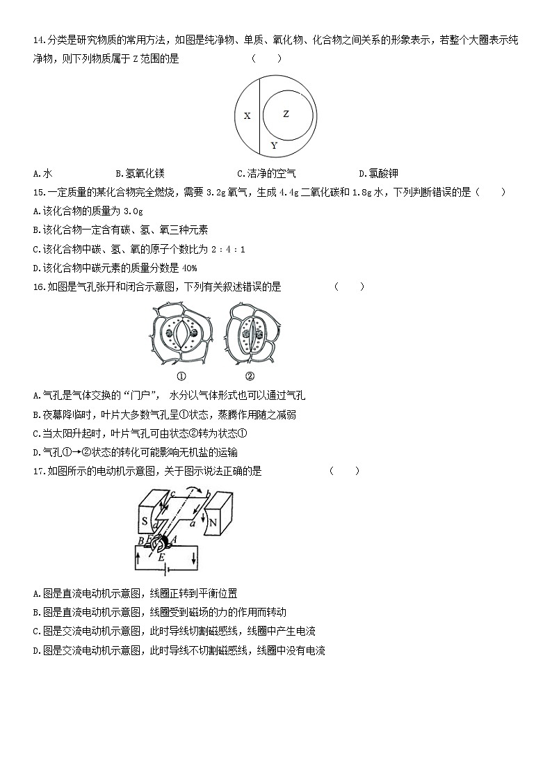 2021—2022学年浙教版八年级科学下册期末冲刺模拟测试卷 (word版含答案)第3页