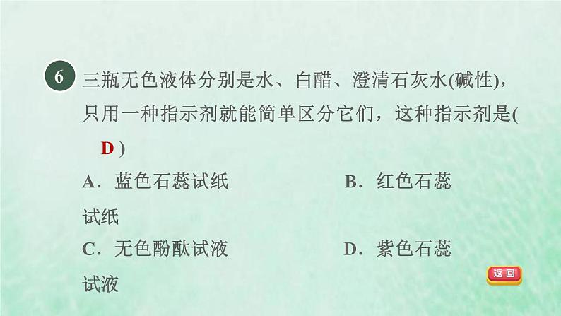 浙教版九年级科学上册第1章物质及其变化第2节物质的酸碱性习题课件08