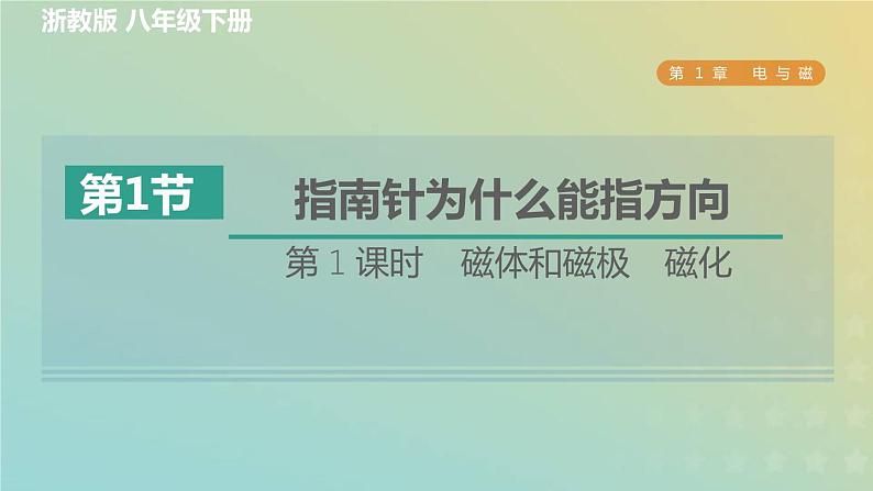 浙教版八年级科学下册第1章电与磁第1节指南针为什么能指方向第1课时磁体和磁极磁化习题课件01