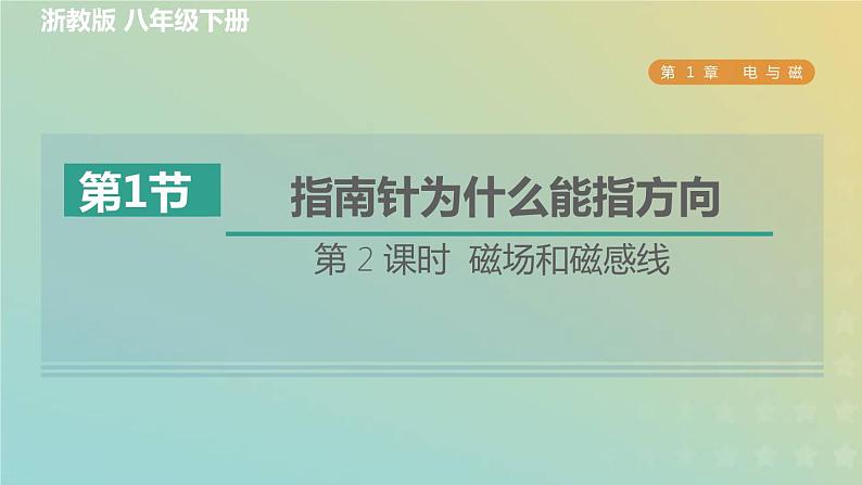 浙教版八年级科学下册第1章电与磁第1节指南针为什么能指方向第2课时磁场和磁感线习题课件第1页