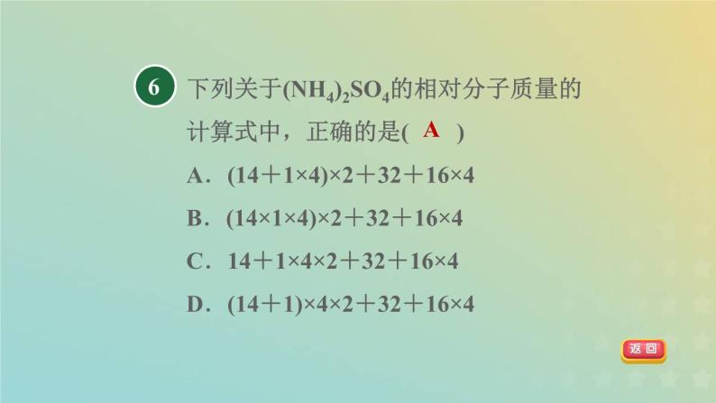 浙教版八年级科学下册第2章微粒的模型与符号第7节元素符号表示的量第1课时相对原子质量和相对分子质量习题课件08