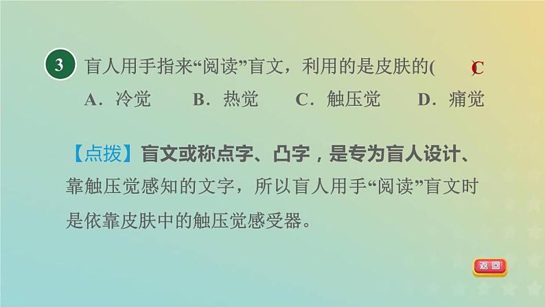 华东师大版八年级科学下册第3章人体的感觉3皮肤感觉4味觉与嗅觉习题课件05