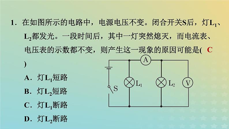 华东师大版九年级科学上册第6章电能专项训练二电路故障分析习题课件03