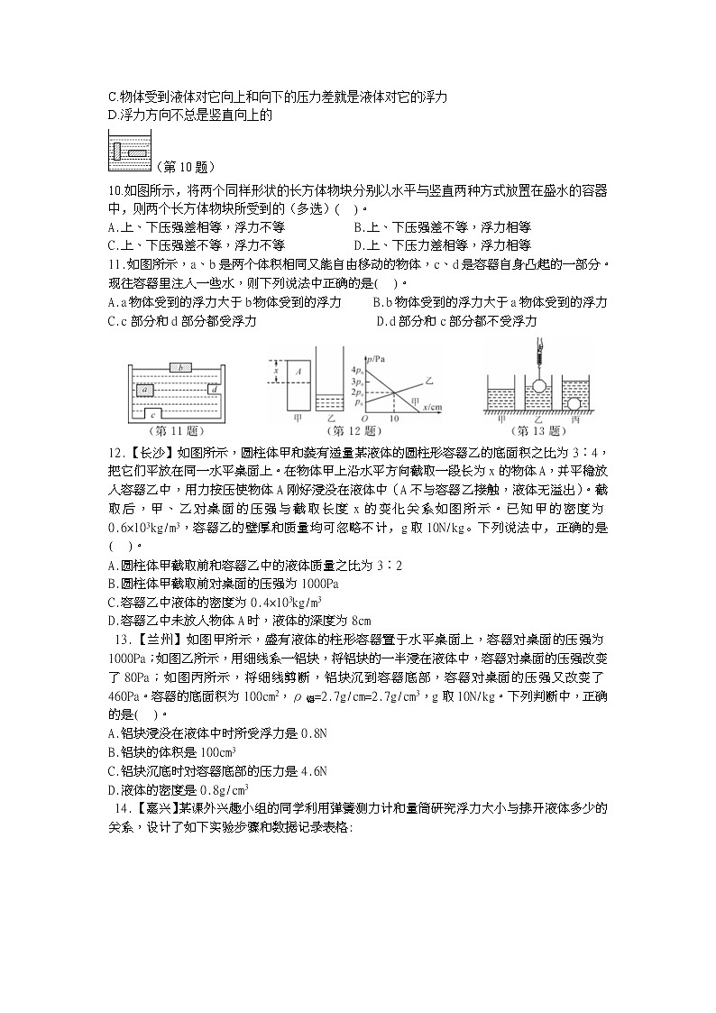 浙教版科学 八年级上册 1.3 水的浮力（第1课时） 课件+教案+练习03