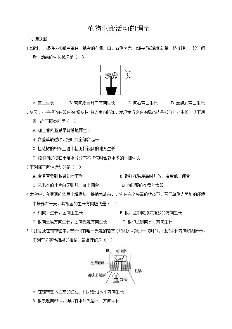 浙教版科学 八年级上册 3.1 植物生命活动的调节（第1课时） 课件+教案+练习01