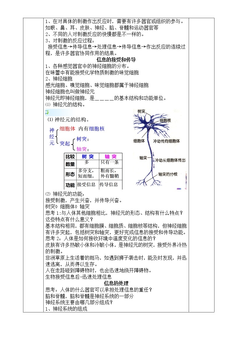 浙教版科学 八年级上册 3.3 神经调节（第1课时） 课件+教案+练习02