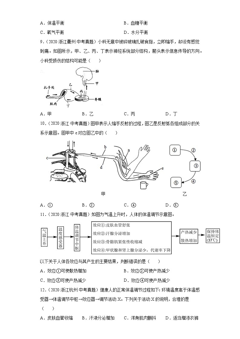 08生命活动的调节-浙江省各地区2020-2022中考科学真题汇编第3页