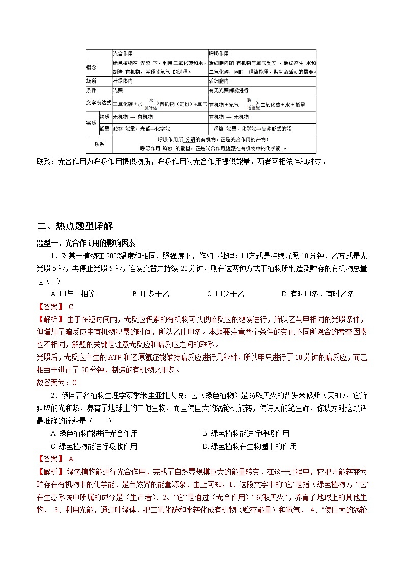 2020-2021学年浙教版八年级科学下册期末复习讲义（机构 ）3.6光合作用（考点分析+热点题型详解+巩固提升）3.6光合作用（考点分析+热点题型详解+巩固提升）02