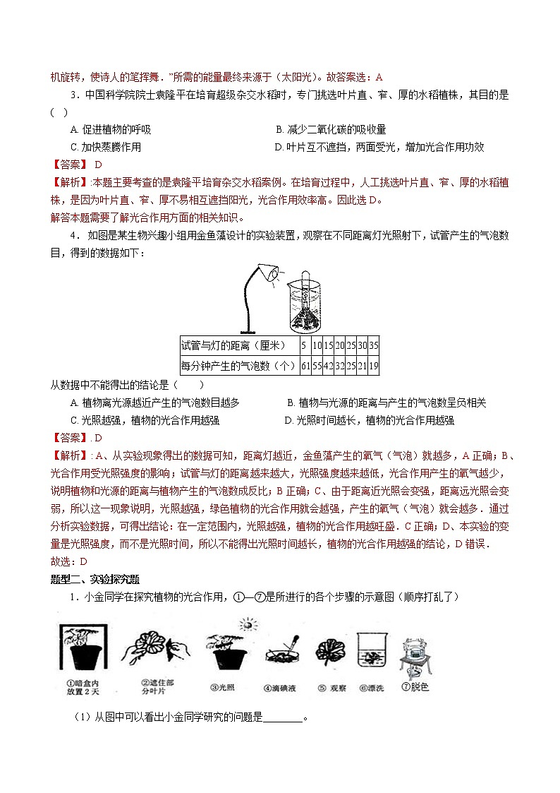 2020-2021学年浙教版八年级科学下册期末复习讲义（机构 ）3.6光合作用（考点分析+热点题型详解+巩固提升）3.6光合作用（考点分析+热点题型详解+巩固提升）03