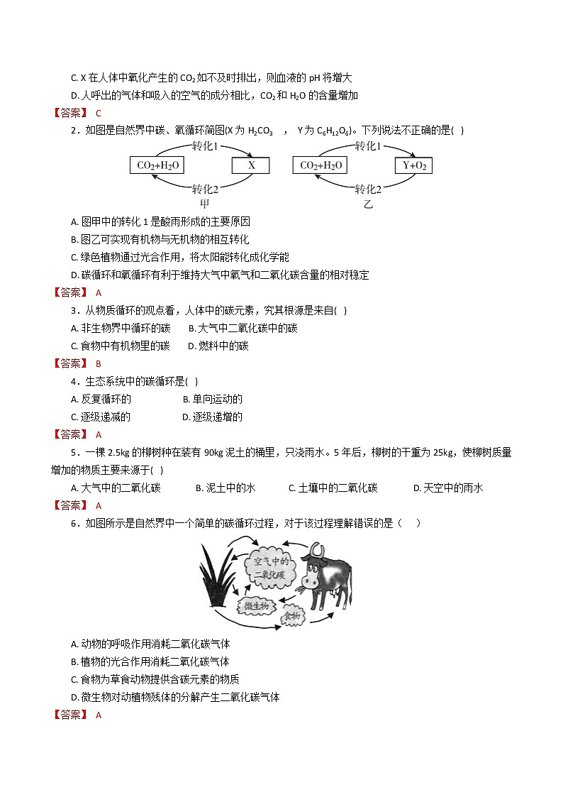 2020-2021学年浙教版八年级科学下册期末复习讲义（机构 3.7碳循环与氧循环用（考点分析+热点题型详解+巩固提升）—）02