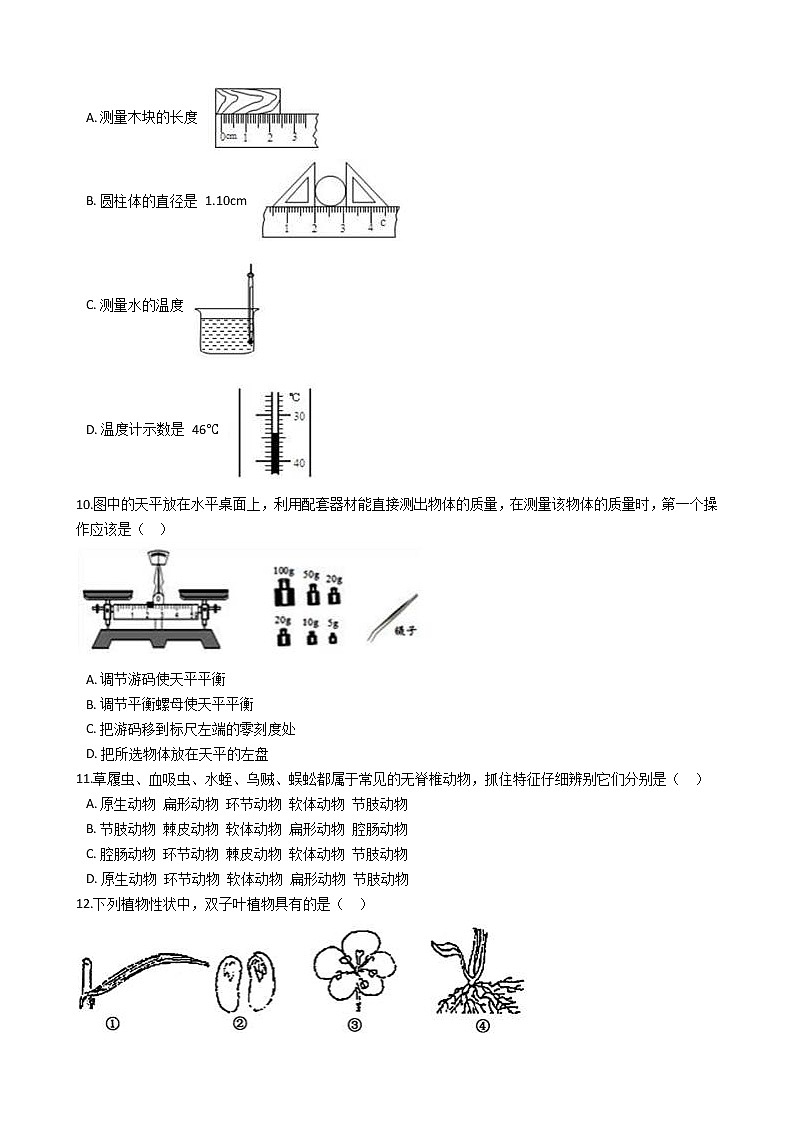 华师大科学七年级上册 期中试卷2（含解析）02