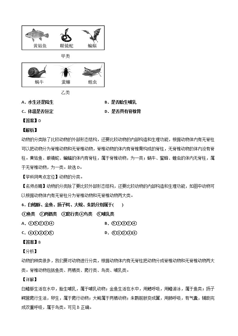 华师大科学七年级上册 2.4生物的分类-同步习题（解析版）03